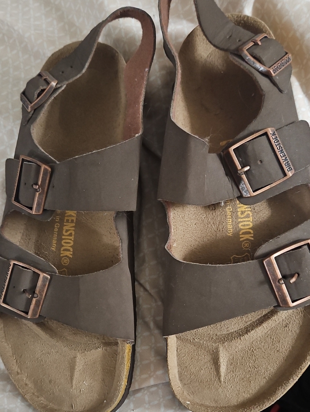 Birkenstock Womens Brown Dual-Buckle Cork Sandals - Picture 2 of 6